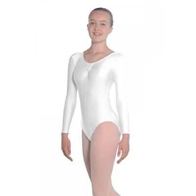 Afbeelding van Roch Valley Dames Martene Lange mouw Nylon/Lycra turnpakje, wit, leeftijd 7 8