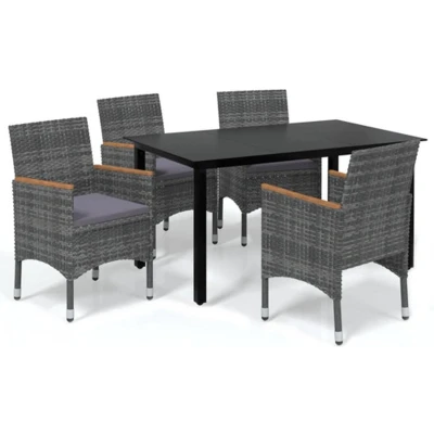 Afbeelding van vidaXL 5 delige Tuinset met kussens poly rattan grijs