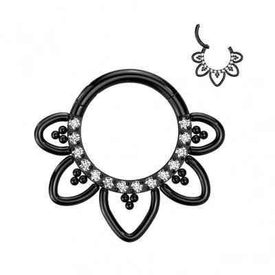 Afbeelding van Piercing clicker Filigree sierlijk met steentjes titanium 10 mm zwart