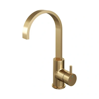 Afbeelding van Brauer Gold Edition Wastafelmengkraan opbouw hoog draaibaar platte uitloop model b PVD geborsteld goud