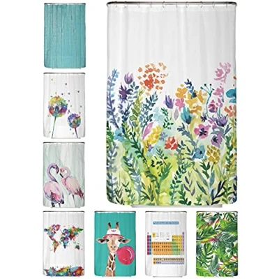 Afbeelding van arteneur® Kleurrijke bloemen Anti schimmel douchegordijn, 120 x 180 cm, gerecycled, met Oeko Tex standaard 100, verzwaarde zoom, ondoorzichtig, waterdicht, wasbaar, 8 ringen en e book (mogelijk