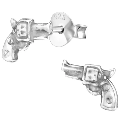 Afbeelding van JoyS Zilveren pistool oorbellen 8 x 6 mm geoxideerd oorknoppen