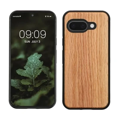 Afbeelding van kwmobile telefoonhoesje geschikt voor Google Pixel 9a Hoesje met bumper in lichtbruin / bruin Backcover eikenhout