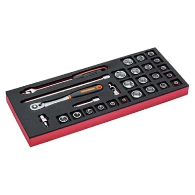 Afbeelding van Bahco Foaminlay Fit&amp;Go 1/3 met doppen en toebehoren 3/8&quot; 28 delig FF1E2103