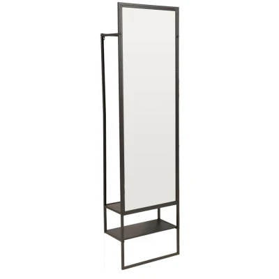 Afbeelding van Vente unique Halmeubel in metaal met roede, spiegel en 1 legplank Zwart ISALY L 50 cm x H 180 D 25