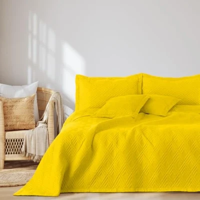 Afbeelding van AmeliaHome Sprei 200x220 cm Bedsprei dubbelzijdig Ultrasoon stiksel Polyester Ophelia Geel