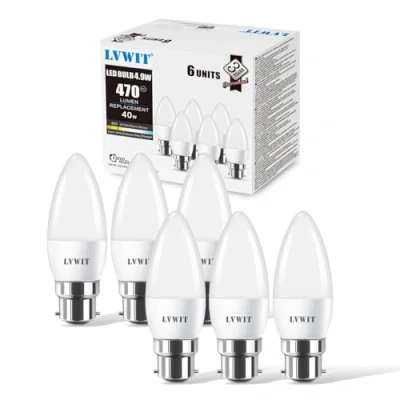 Afbeelding van LED lamp B22, 470 lm, 2700K warm wit, vervangt 40 Watt, 5W in kaarsvorm C37, mat (6 stuks) LVWIT