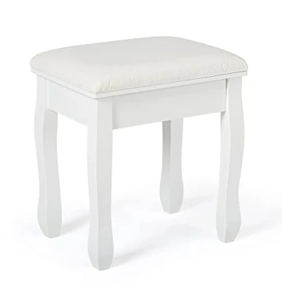 Afbeelding van Mondeer kaptafel kruk, wit zacht gewatteerd MDF hout kruk barok afdrukken 41 x 30 45 cm