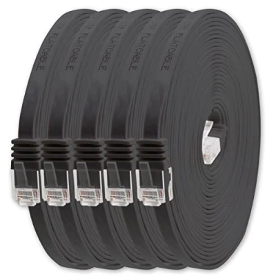 Afbeelding van 1m Cat6 platte Netwerkkabel Lan Ethernet Gigabit Kabel Cable Patchkabel RJ45 zwart 5 stuks