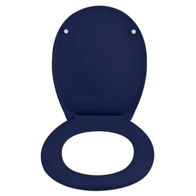 Afbeelding van spirella Hoogwaardig ovaal toiletdeksel met matte afwerking en automatische softclose, antibacteriële toiletbril van duroplast roestvrij staal, blauw