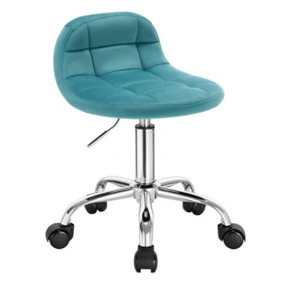 Afbeelding van WOLTU Bureaukruk met wieltjes, make uptafelstoel, in hoogte verstelbaar, rolrok lage rugleuning, werkkruk, zithoogte 43,5 55 cm, fluweel, turquoise BS131ts