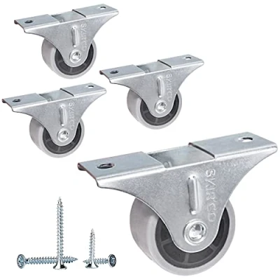Afbeelding van SKIR&#039;CO (Pack van 4 stuks) Kleine 30 mm meubelwielen, grijze rubberen wielen, vaste niet draaibare, eenrichtingsrichting, inclusief schroeven (4)
