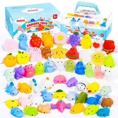 Afbeelding van Mulyng Mochi Squishy Toys Mini Kawaii Squishies fidget speelgoed voor kinderen, feestgunst, verjaardag, cadeau, Pasen, goodie bags, klaslokaal, prices met opbergdoos, non duplicates (100 Pack)