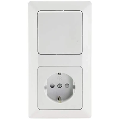 Afbeelding van Milos stopcontact met schakelaar, 2 voudig, frame, inbouw wisselschakelaar &amp; van 230 V, verhoogde aanraakbeveiliging, klem aansluiting, mat wit