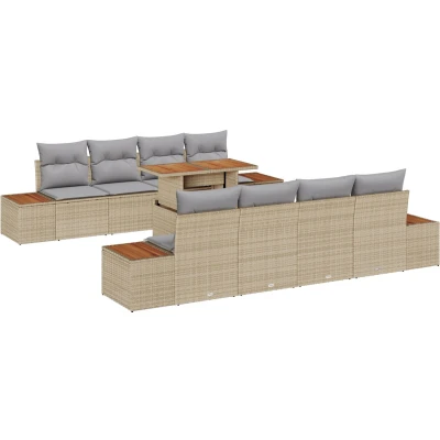 Afbeelding van vidaXL Tuinbank set 9 delige Beige PE Rattan Eetset Rechthoekig