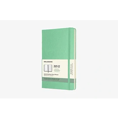 Afbeelding van Moleskine 18 maanden weekplanner/afsprakenplanner, agenda 2021/2022, weeknotitieboek met vaste omslag en elastische sluiting, formaat large/A5 13 x 21 cm, kleur ijsGroen, 208 pagina&#039;s,ijzig Groen