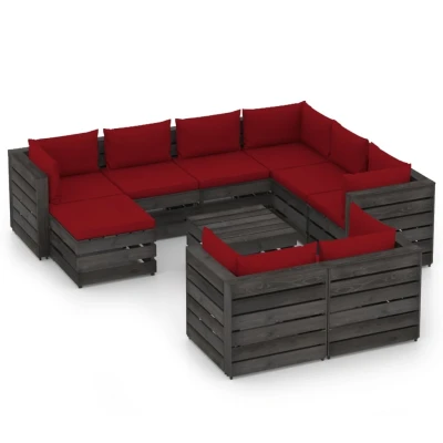 Afbeelding van 10 delige Loungeset met kussens grijs geïmpregneerd hout