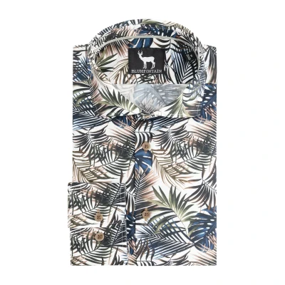 Afbeelding van Gents Blumfontain print palmblad groen bruin Maat M