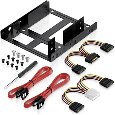 Afbeelding van deleyCON Montageframe SET voor 2x 2,5&quot; Harde Schijven SSD&#039;s naar 3,5&quot; Adapter Afneembare Framehouder Incl. Schroeven 2 SATA kabels Voedingsadapters &amp; Schroevendraaier