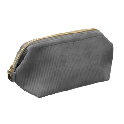 Afbeelding van Toilettas/make up etui/opberg tasje ribstof grijs 31 x 11 14 cm Toilettassen