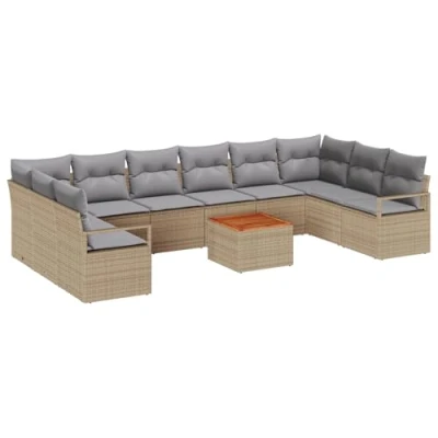 Afbeelding van vidaXL 11 delige Tuin Sofa Set met Kussens Beige Poly Rattan Acacia