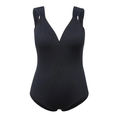 Afbeelding van Ulla Popken Grosse GRÖSSEN Leojacquard Softcups Tiefer RÜCKEN Badpak, Dames, Maat: 48, Marine