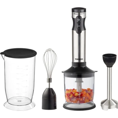 Afbeelding van Tomado TSB9001B Staafmixer set Hakmolen en maatbeker Garde 1000W 2 snelheden RVS