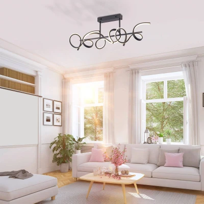 Afbeelding van JUST LIGHT. LED plafondlamp Curls, zwart, metaal, 82 cm lang, dimbaar