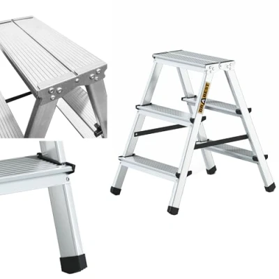 Afbeelding van Drabest 3 Traps Aluminium Dubbelzijdige Huishoudladder, Capaciteit 125kg Trapladder met Werkladderplatform Ladders Multifunctioneel Trapladders Treden 41 x 63 16cm