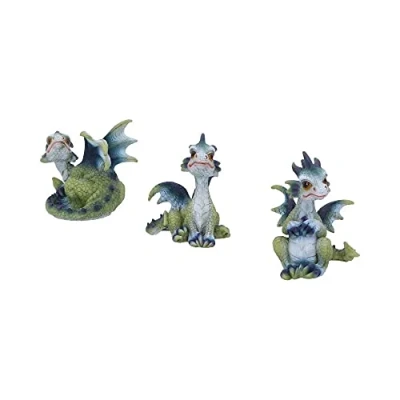 Afbeelding van Nemesis Now Triple Trouble Dragon beeldjes 15,5 cm (set van 3), groen/paars, lichtgroene draak beeldjes, prachtige uitdrukkingen met brede ogen, gegoten in hars, vakkundig handgeschilderd