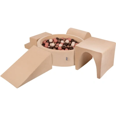 Afbeelding van KiddyMoon Speeltuin Fluweel Van Schuim Ronde Bal Zwembad (200 Ballen) + Kruisje Ballenkuilen Voor Baby&#039;s Speelbad, Zandbeige: Bruin/Koper/Pastel Beige/Zalm Roze