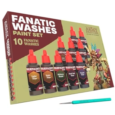 Afbeelding van The Army Painter Warpaints Fanatic: Washes Paint Set Combo, van 10 Acrylverven in 18ml Druppelflesjes om Miniatuurmodellen te Wassen en Schaduwen, Plus 1 Gratis Grondverfpenseel