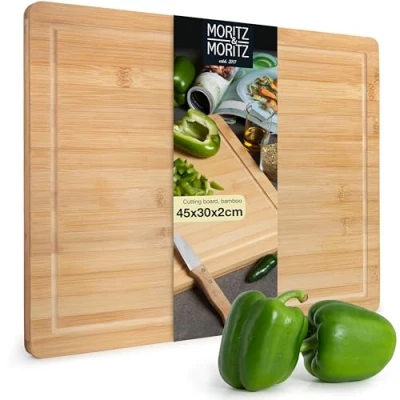 Afbeelding van Moritz &amp; XXL snijplank bamboe groot 45 x 34 2 cm houten plank met sapgoot voor snijden, aanrichten en serveren