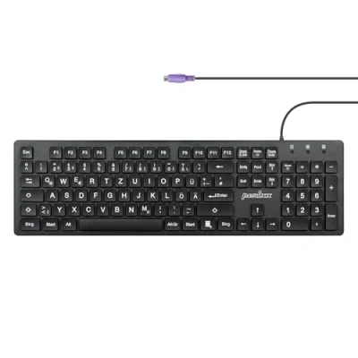 Afbeelding van Perixx Periboard 117 Zwart Standaard PS2 toetsenbord met kabel numeriek toetsenblok, comfortabel typen gebogen toetsen, compatibel Windows
