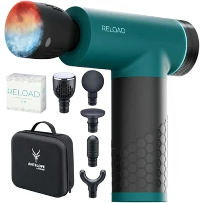 Afbeelding van Antelope by Beurer Relax Massage Gun met warmte en koudefunctie, spiermassageapparaat voor triggerpoints, 5 massagekoppen, intensiteitsniveaus tot 3000 omw/min, draadloos, incl. opbergkoffer