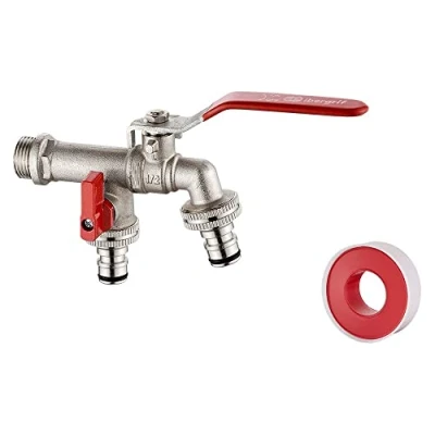 Afbeelding van Ibergrif M22203, Dubbele Tuinkraan, Buitenkraan, Uitlaat met Wasmachine Interface, G1 / 2&quot; Muur Aansluiting, Messing