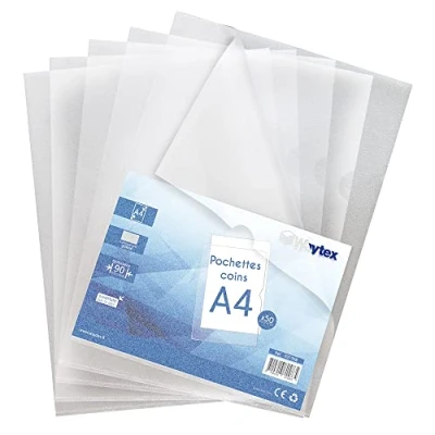 Afbeelding van Waytex 931308 hoekhoezen, A4, 90 micron, 50 stuks