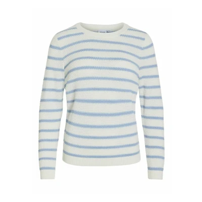 Afbeelding van VILA DALO Oneck Stripe Trui, Dames, Maat: Large, White alyssum