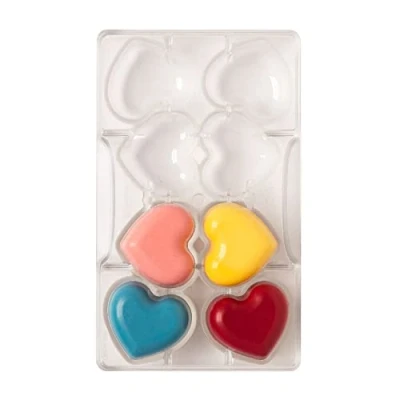 Afbeelding van DECORA, 0050073 chocoladevorm in hartvorm van polycarbonaat, 8 holtes 50 x 20 mm, ideaal voor glanzende en knapperige chocolade, gepatenteerde ergonomische handgreep, gemaakt Italië.