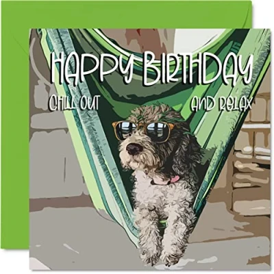Afbeelding van Leuke verjaardagskaarten voor mannen en vrouwen Chill Cool Dog Happy Birthday Card werk collega vriend broer zus mama papa zoon dochter Nan opa, 145 mm x