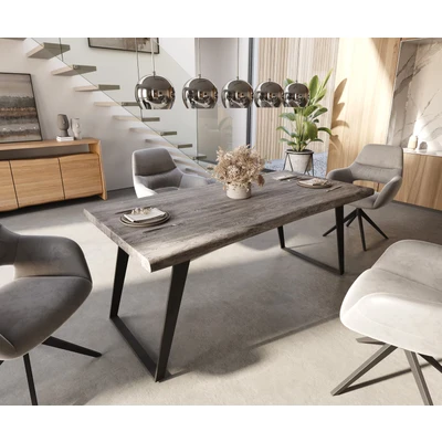 Afbeelding van Eettafel Edge acacia platina 180x90 XL metaal schuin Live