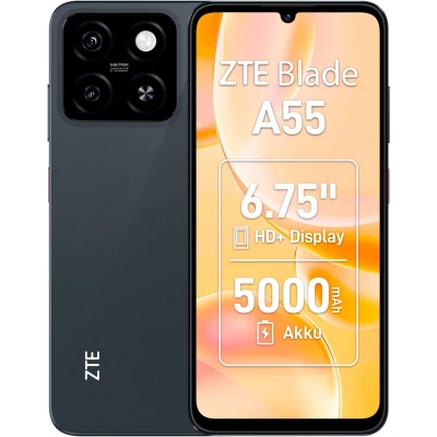 Afbeelding van ZTE Smartphone Blade A55 Android 14 (17,14 cm (6,75 inch) HD+ display, 4G LTE, 4 GB RAM 64 intern geheugen, 13 MP hoofdcamera, KI camera en 8 frontcamera, dual sim, zwart