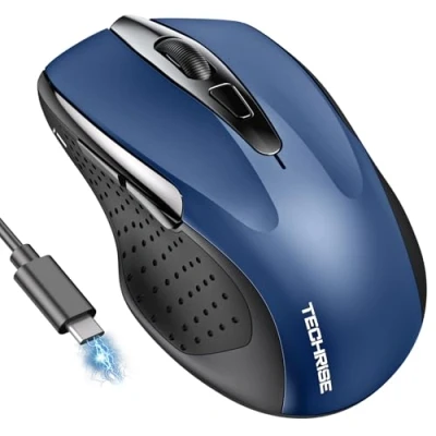 Afbeelding van TechRise Bluetooth muis, 2,4 G draadloze muis (BT 5.0/3.0 + 2.4G) 4800 dpi, oplaadbare ergonomische met USB A ontvanger, 6 niveaus DPI stille voor laptops, computer, pc, Windows,