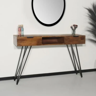 Afbeelding van Kaptafel Samira massief mangohout 2 lades 120cm make up tafel