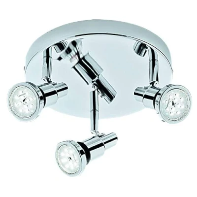 Afbeelding van Briloner Leuchten LED spotlamp, plafondlamp, badkamerlamp, IP44, spot draai en zwenkbaar, 3x GU10, 12 watt, 1.200 lumen, 3.000 Kelvin, chroom, 210x106mm (DxH), 2992 038R
