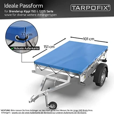 Afbeelding van Tarpofix® Afdekzeil voor aanhangwagens 150 x 100 cm, incl. dekzeil, aanhangerzeil, plat zeil van pvc, zeilmateriaal, versterkte Brenderup aanhanger, dekzeil aanhangers DDR, blauw