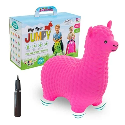 Afbeelding van GERARDO&#039;S Toys Springdier, alpaca, roze, springdieren vanaf 1 jaar en 2 jaar, opblaasbaar speelgoed, voor buiten of binnen, peuters 12 maanden