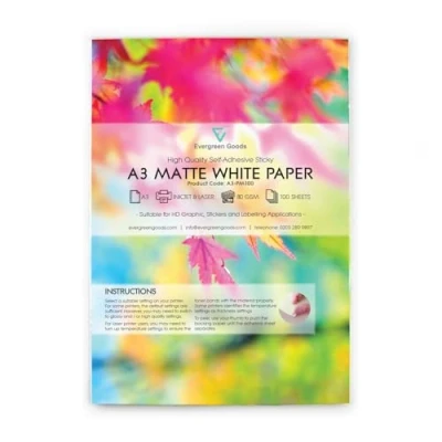 Afbeelding van Evergreen Goods Wit zelfklevend, mat stickerpapier voor inkjet en laserprinters, afdrukbaar papier met plakkende achterkant, ideaal aangepaste labels, borden ambachten (100 vellen)