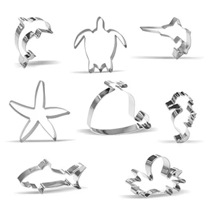 Afbeelding van Zeedieren koekjessnijders 8 stuks haai, octopus, walvis, zwaardvis, zeepaardje, zeester, dolfijn, schildpad roestvrij staal