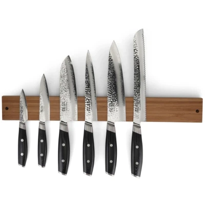 Afbeelding van Yaxell Tsuchimon Messenset 7 delig Magnetische Messenstrip Bamboe met 5 Messen 3 Lagen Damaststaal VG 10 Staal Canvas Micarta Heft